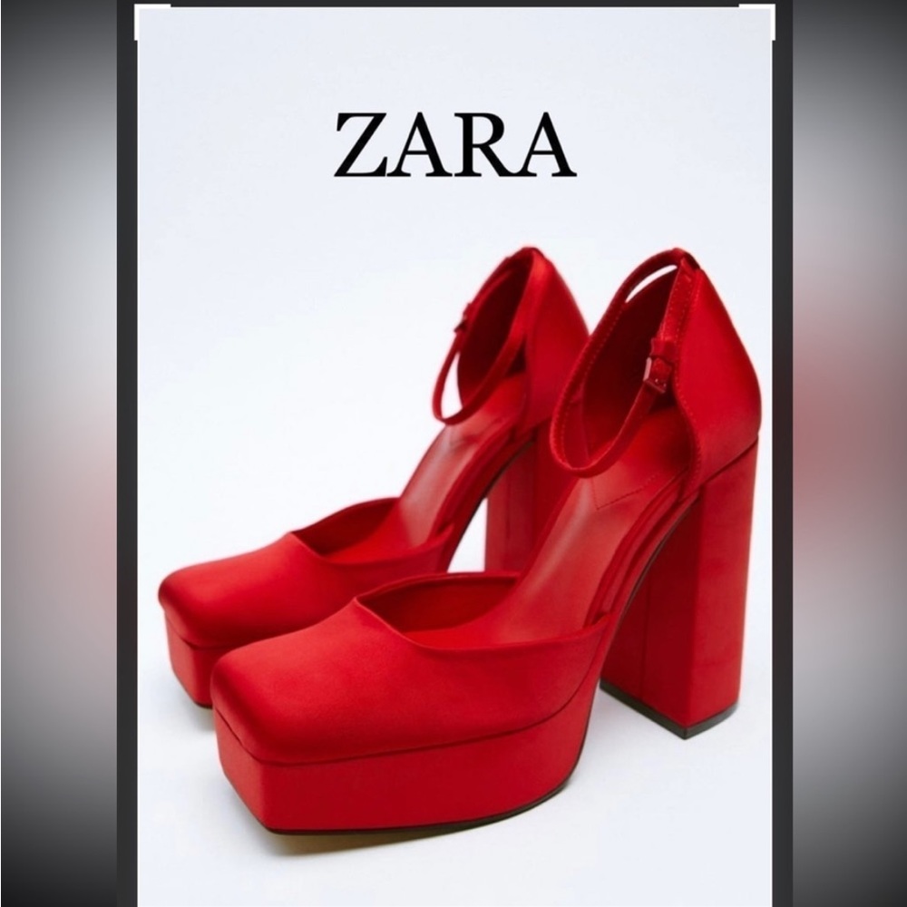 Zara Red Fabric Platform Pump